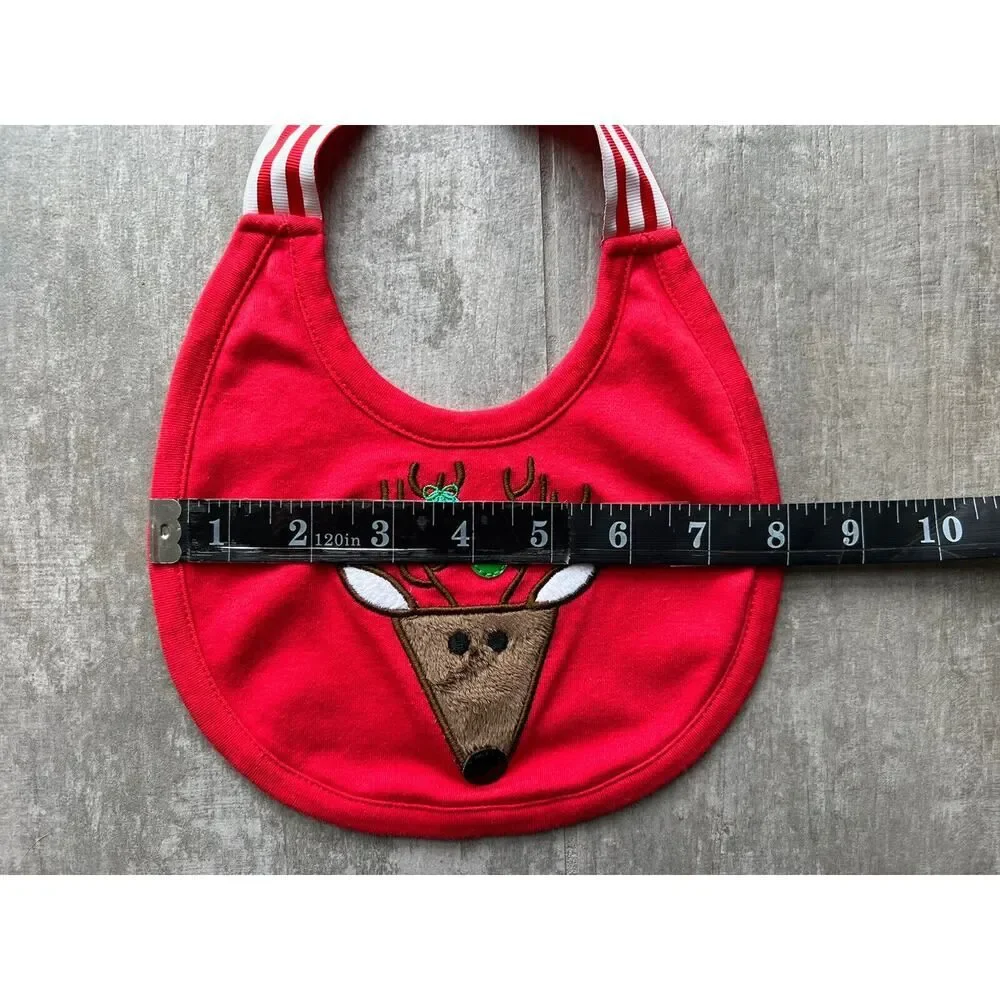 MUD PIE Reindeer Santa Baby Bib Christmas NEW Red 1st Christmas Tie 100% Cotton